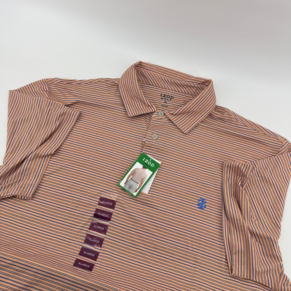 IZOD Golf Mens XL Golf Polo Shirt Cantaloupe Stripe Short Sleeve Casual Dress‎